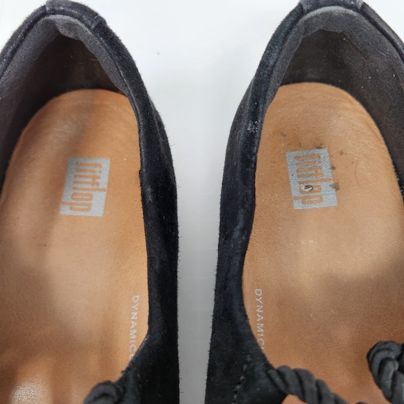 FitFlop Womens Fia Black Suede Lace Up Ballet Flats Size 7.5 Espadrille Comfort - Picture 3 of 9